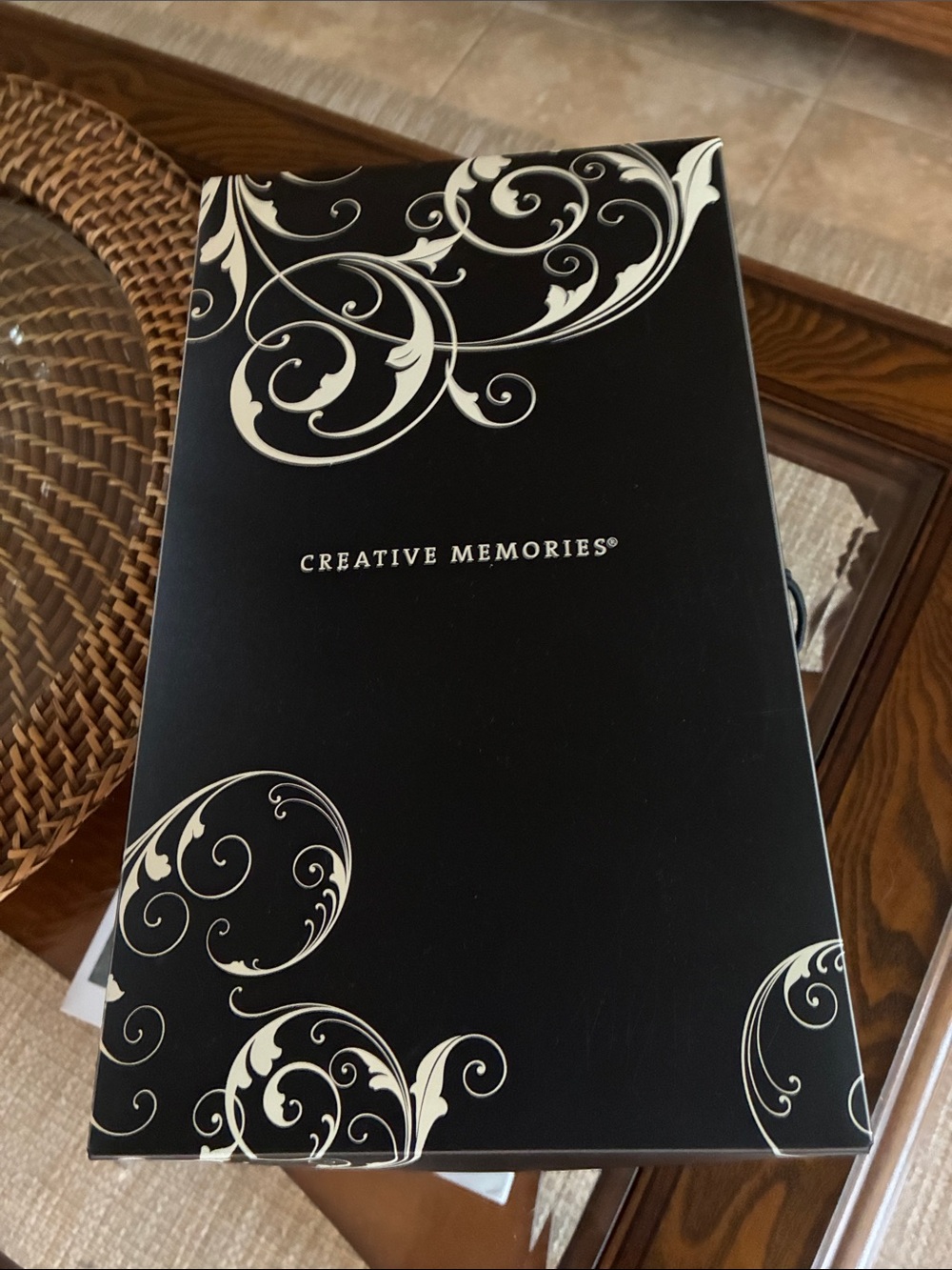 Creative Memories Black and Cream Decorative Keepsake Box with Scroll Motif